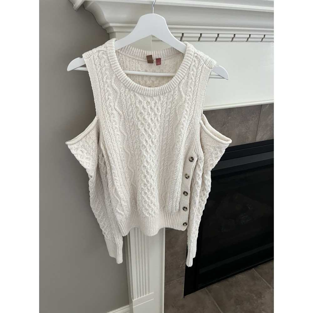 Pilcro Anthropologie Cutout Fisherman Sweater Ivory Buttons Size S - Picture 3 of 8